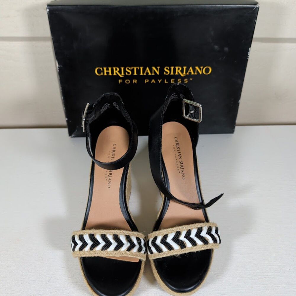 Christian Siriano for Payless Black & White Chevron Espadrille Wedge Sandals
